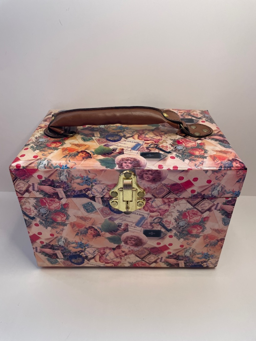 NWT Vintage Floral Cosmetic Case with Brown Handle - Picture 2 of 9